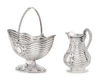 A Grosjean and Woodward for Tiffany and Co. Silver Creamer and Sugar Basket