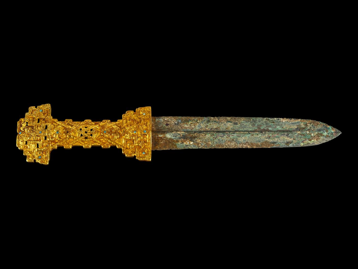 A Chinese Archaistic Bronze Sword with Gilt Bronze Handle