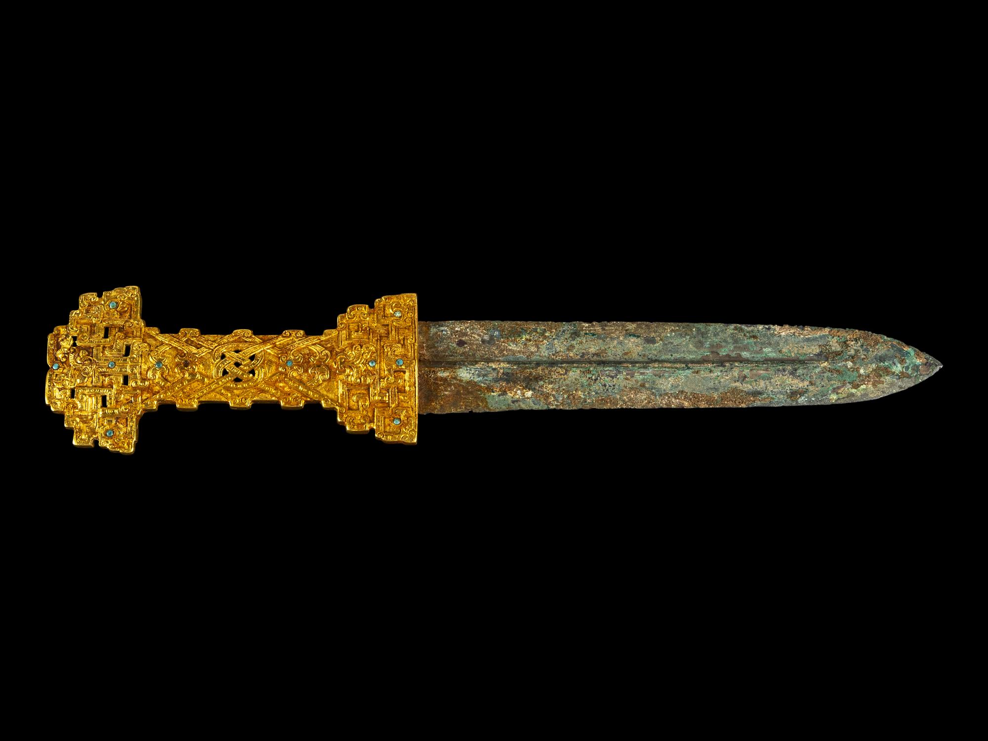 A Chinese Archaistic Bronze Sword with Gilt Bronze Handle