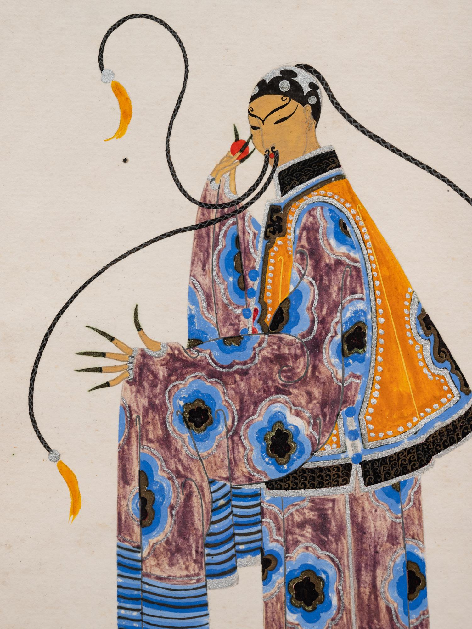 A Group of Three Costume Designs: Tableaux Mah Jongg - Vieux Chinoise , 1924; La Visite du Coulisses - Zizi Jeanmaire ; and South Sea Islands - Danseuse