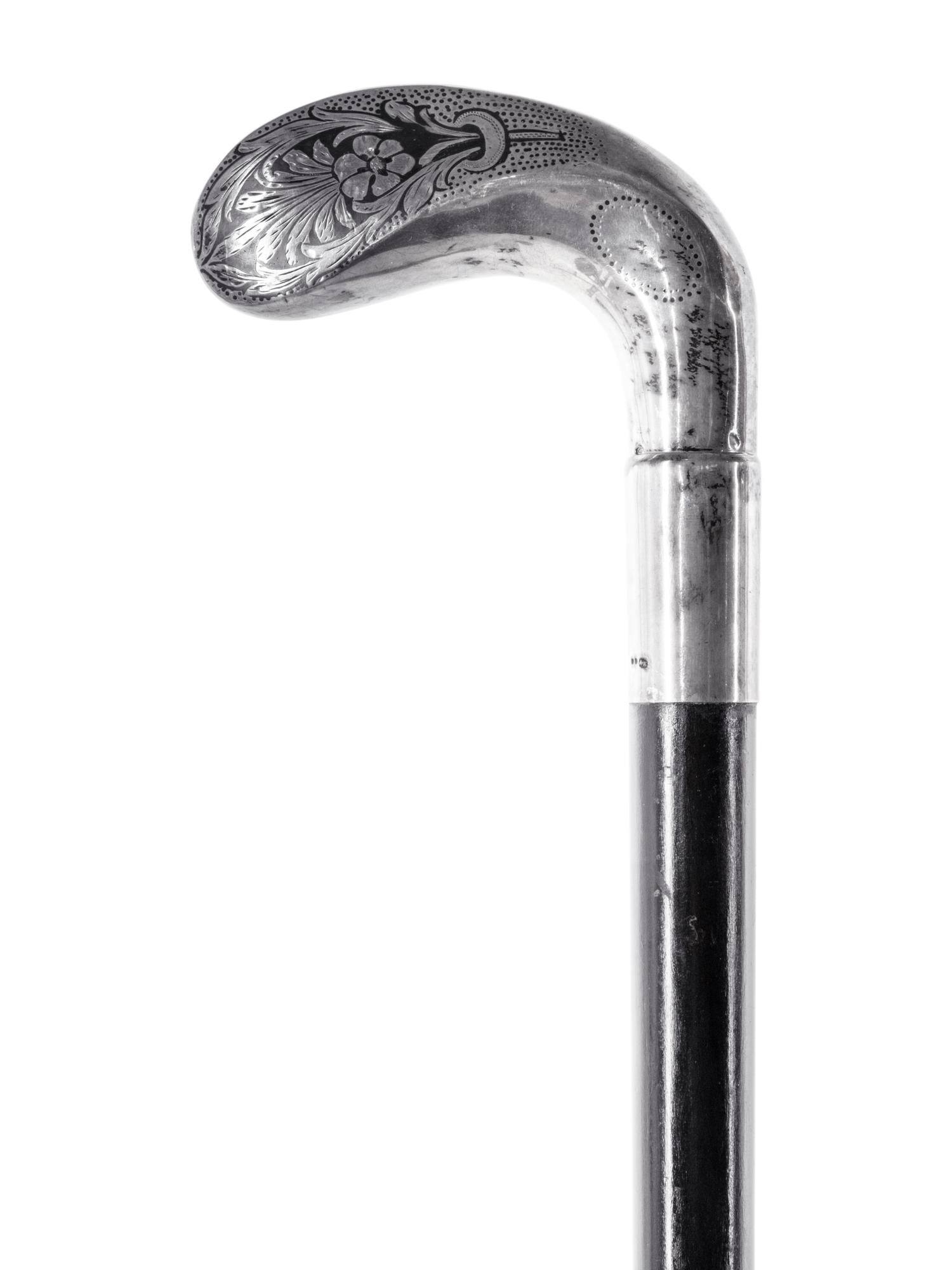 An Austrian Niello Silver Mounted Ebony Walking Stick