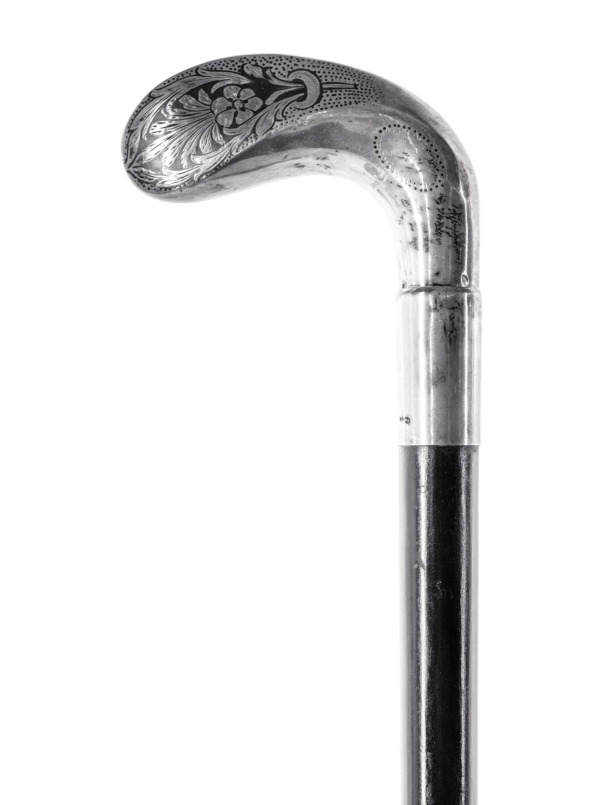 An Austrian Niello Silver Mounted Ebony Walking Stick