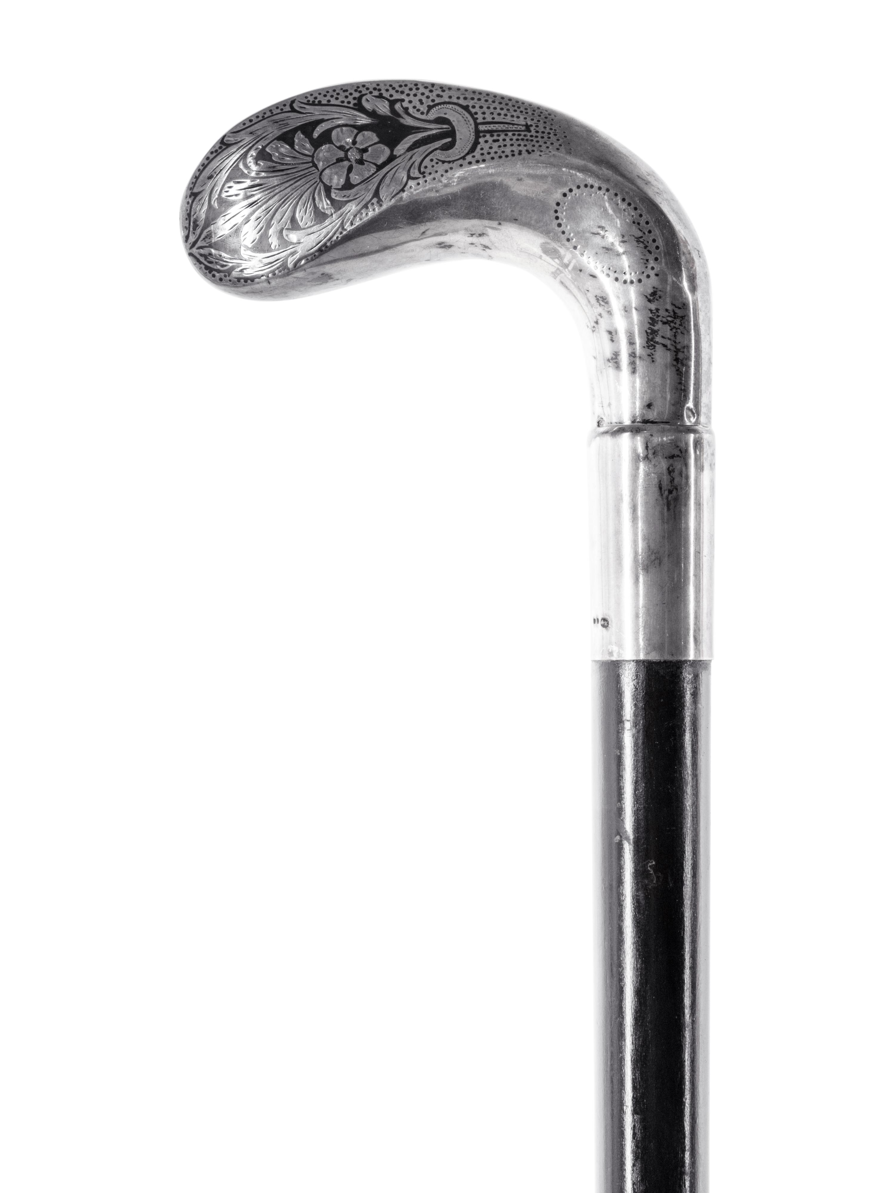 An Austrian Niello Silver Mounted Ebony Walking Stick