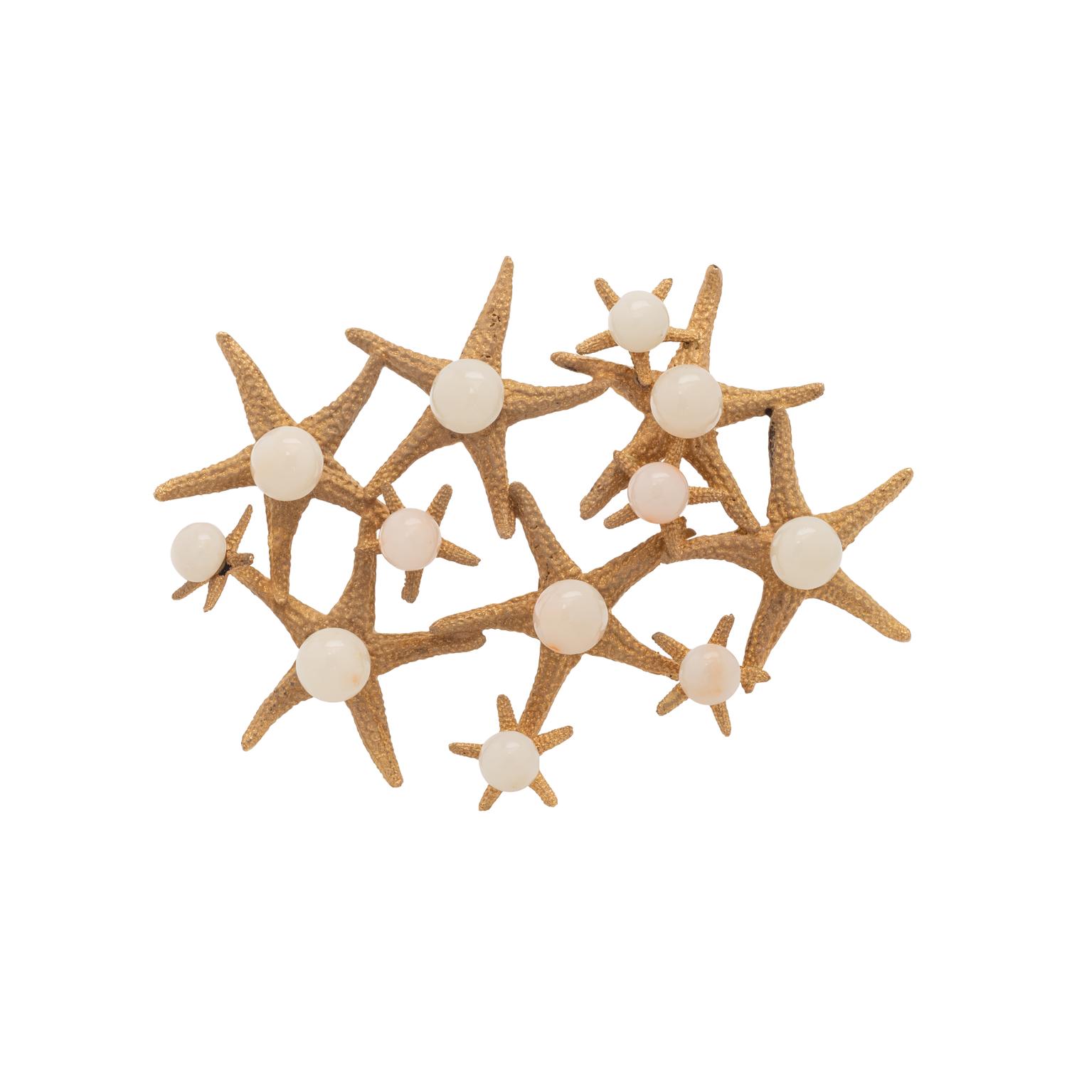 CELLINO, YELLOW GOLD AND CORAL STARFISH BROOCH