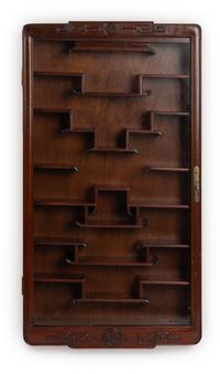 A Pair of Chinese Carved Hardwood Vitrine Cabinets