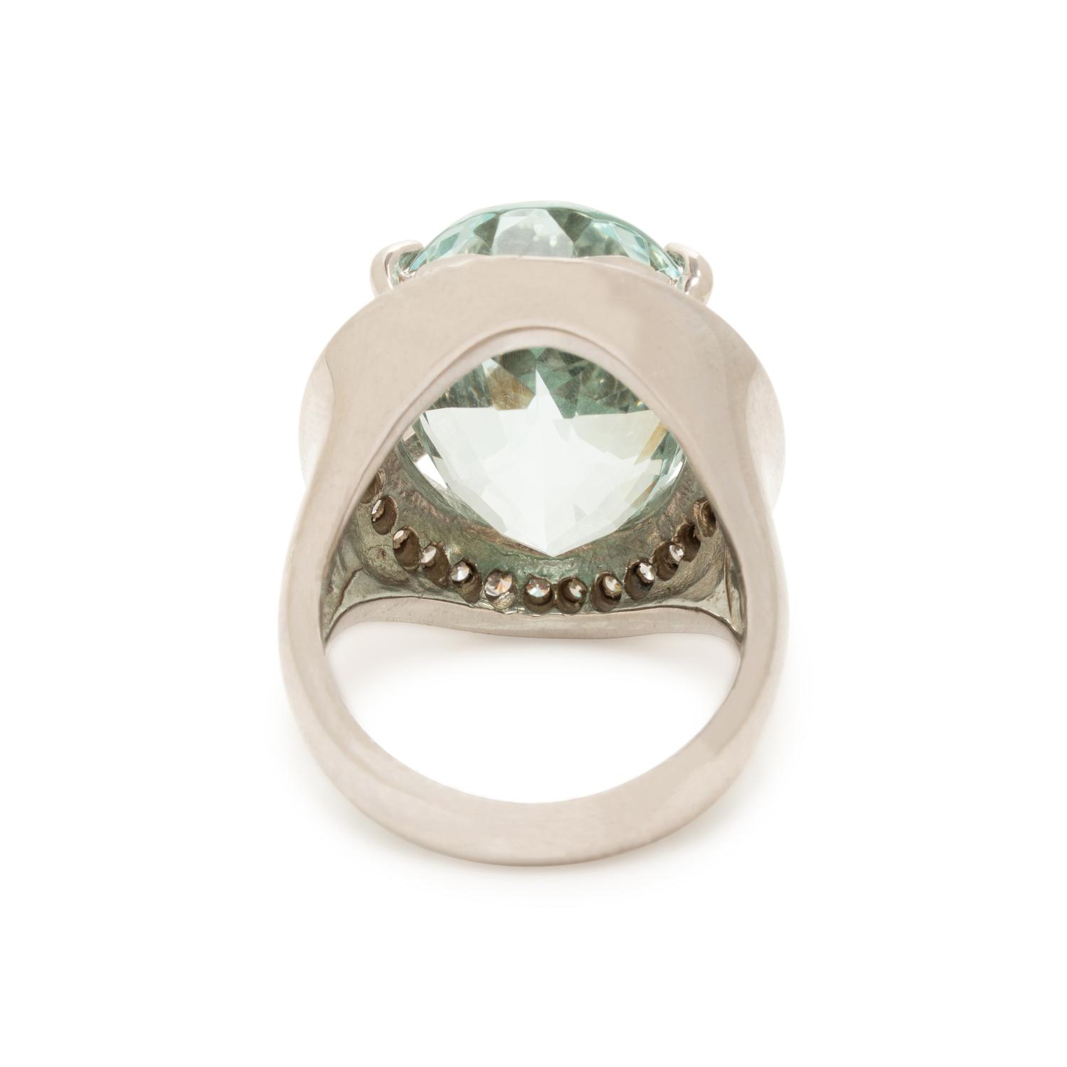 Aquamarine, Diamond, and White Gold Ring