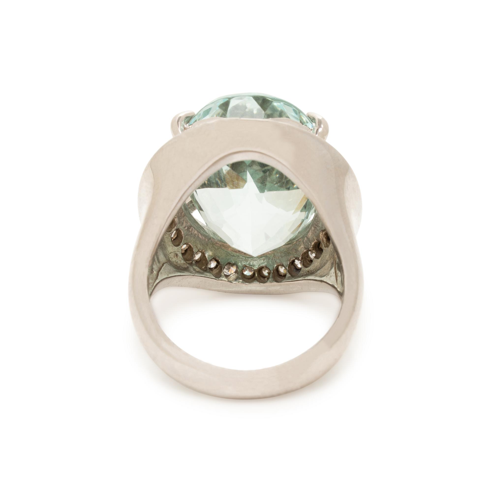 Aquamarine, Diamond, and White Gold Ring