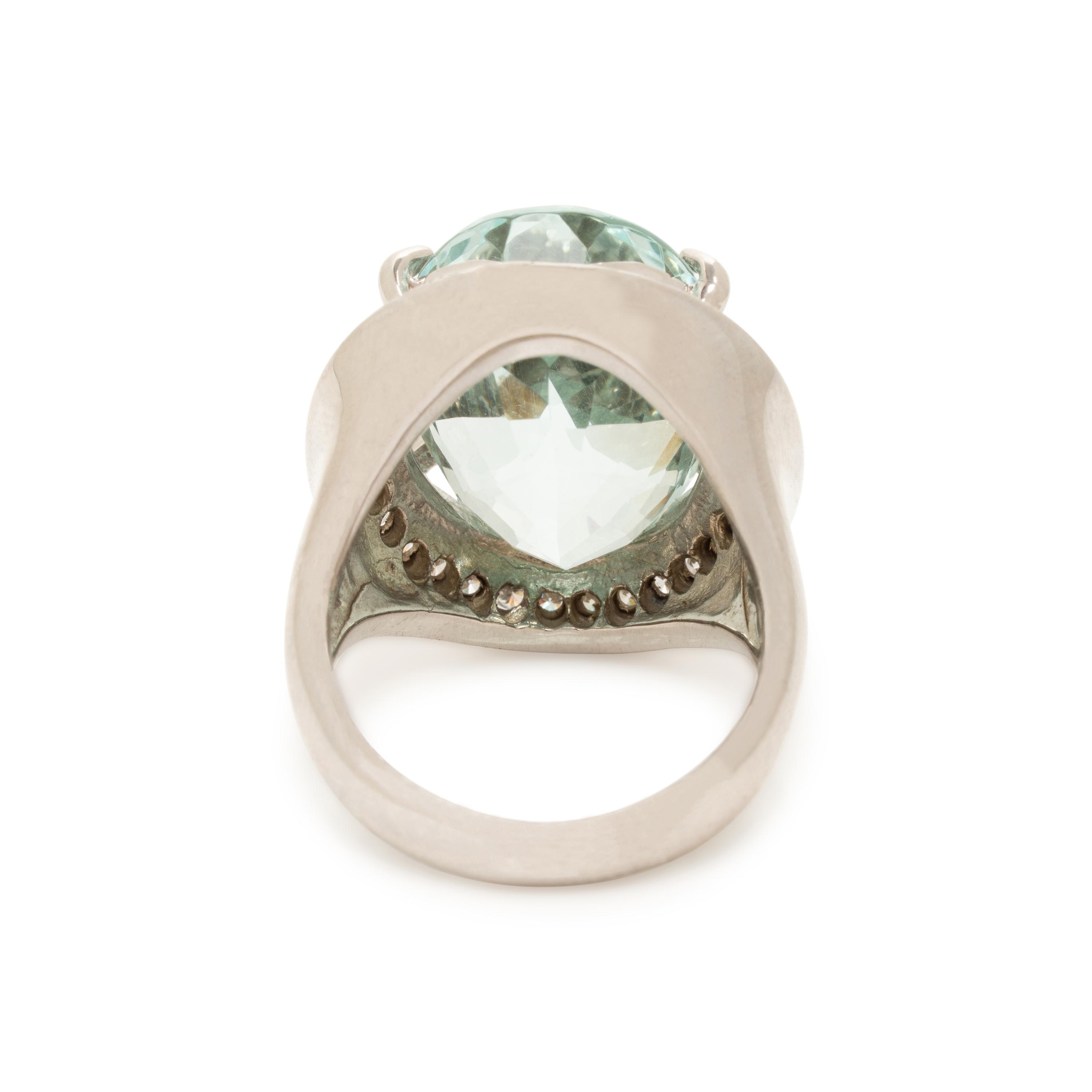 Aquamarine, Diamond, and White Gold Ring