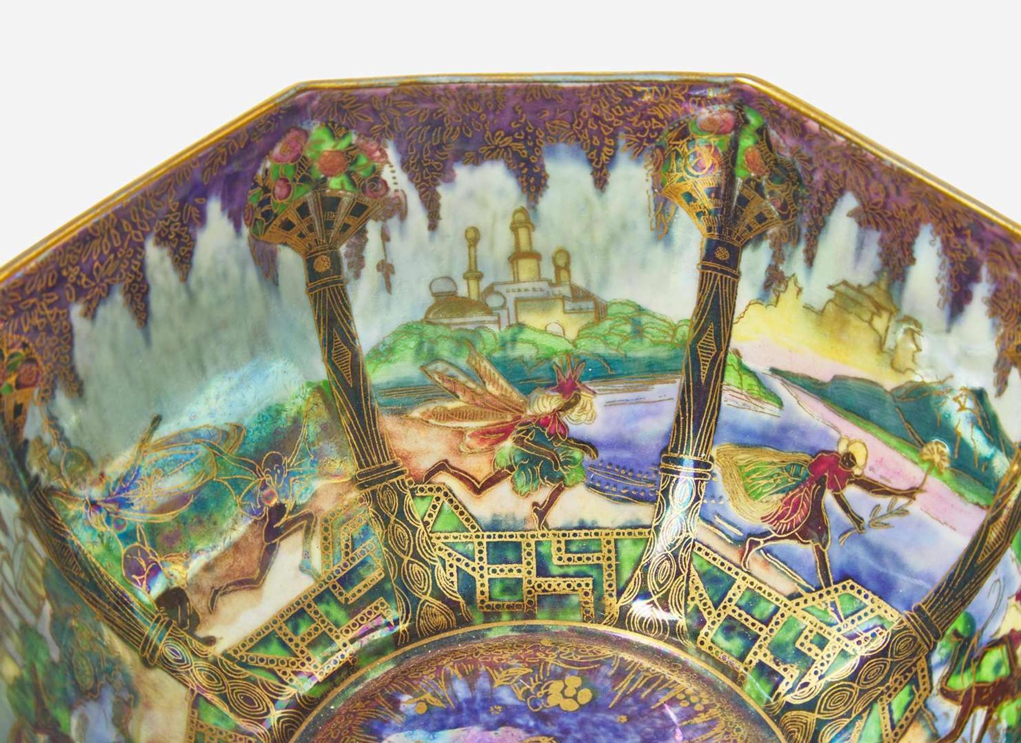 A Small Wedgwood Black Fairyland Lustre Octagonal Bowl, UK, 1920s