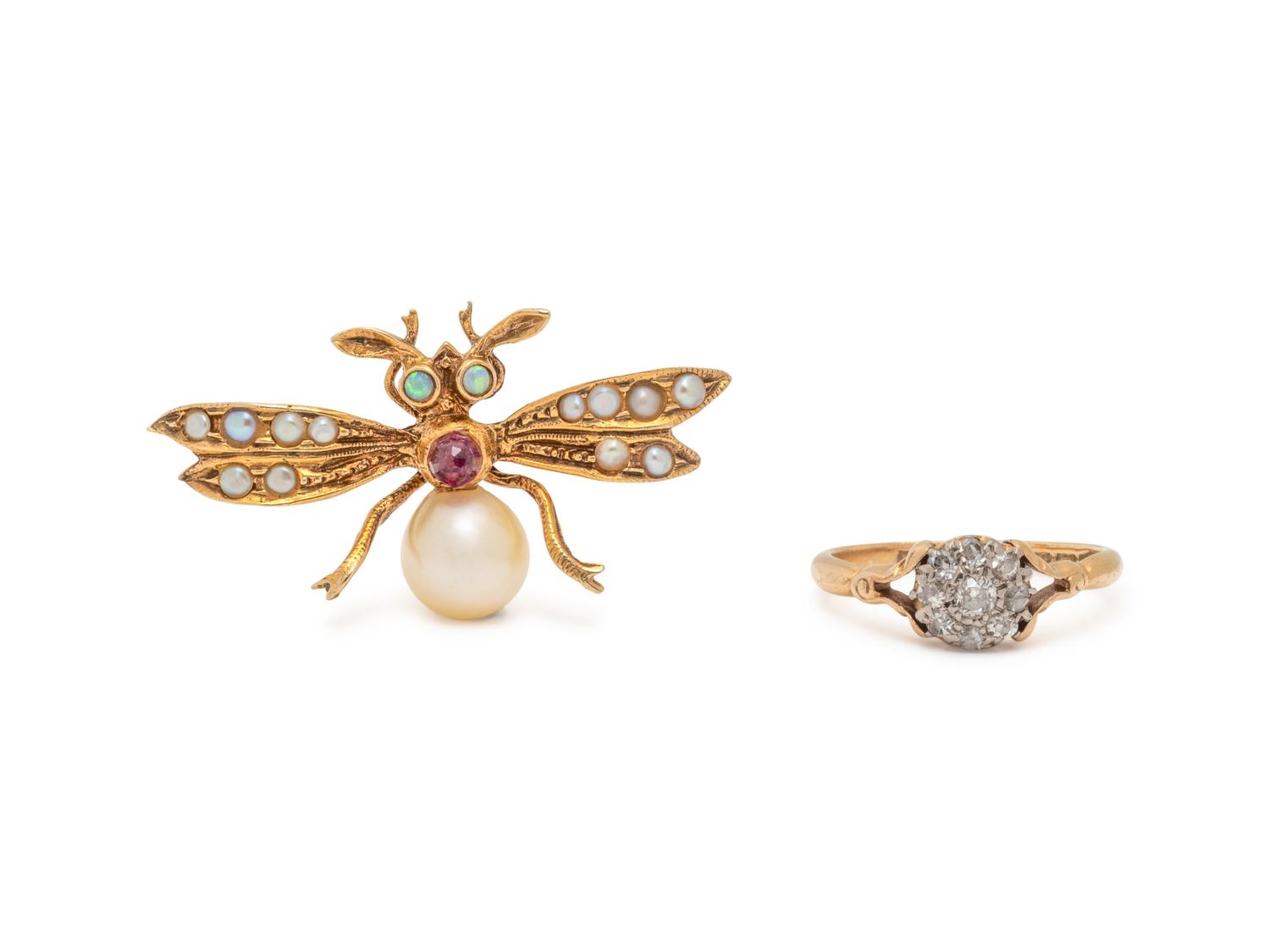 ANTIQUE, COLLECTION OF YELLOW GOLD JEWELRY