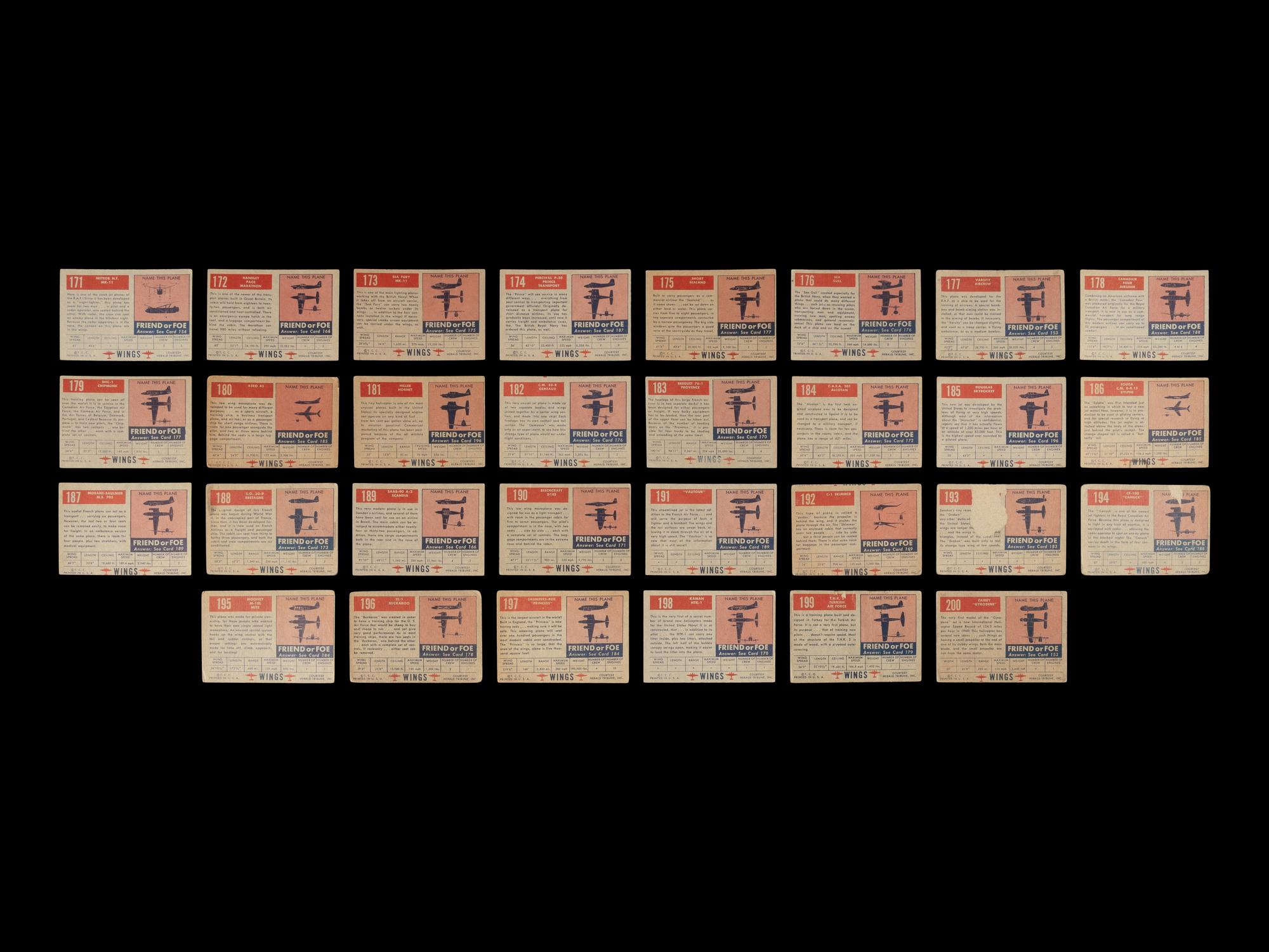 A Near Set of 1952 Topps Wings Cards (198/200)