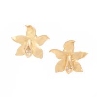 Yellow Gold and Diamond Flower Earrings