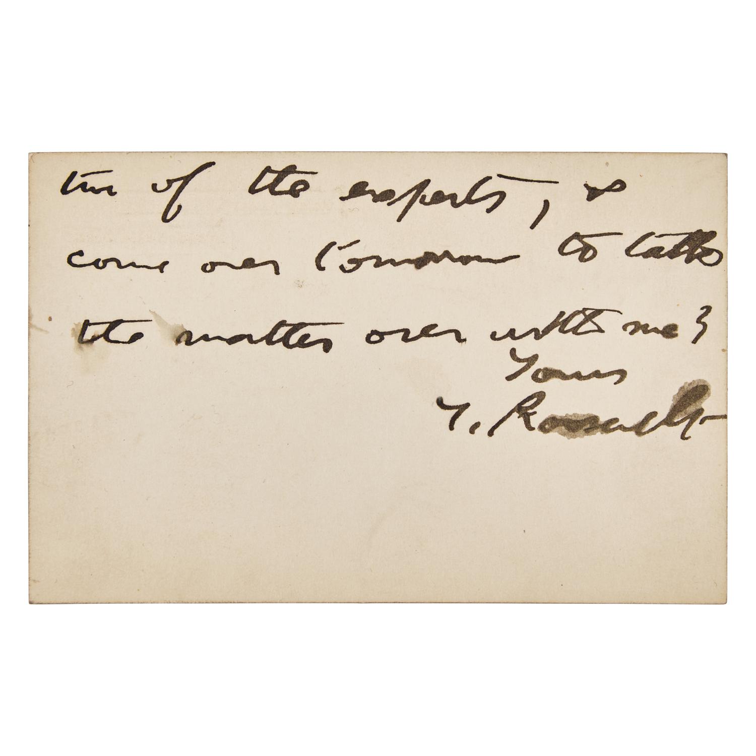 [Presidential] Roosevelt, Theodore. Autograph Note, signed