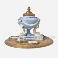 A Wedgwood Blue Dip Jasperware and Brass Victorian Inkstand UK, late 19th century