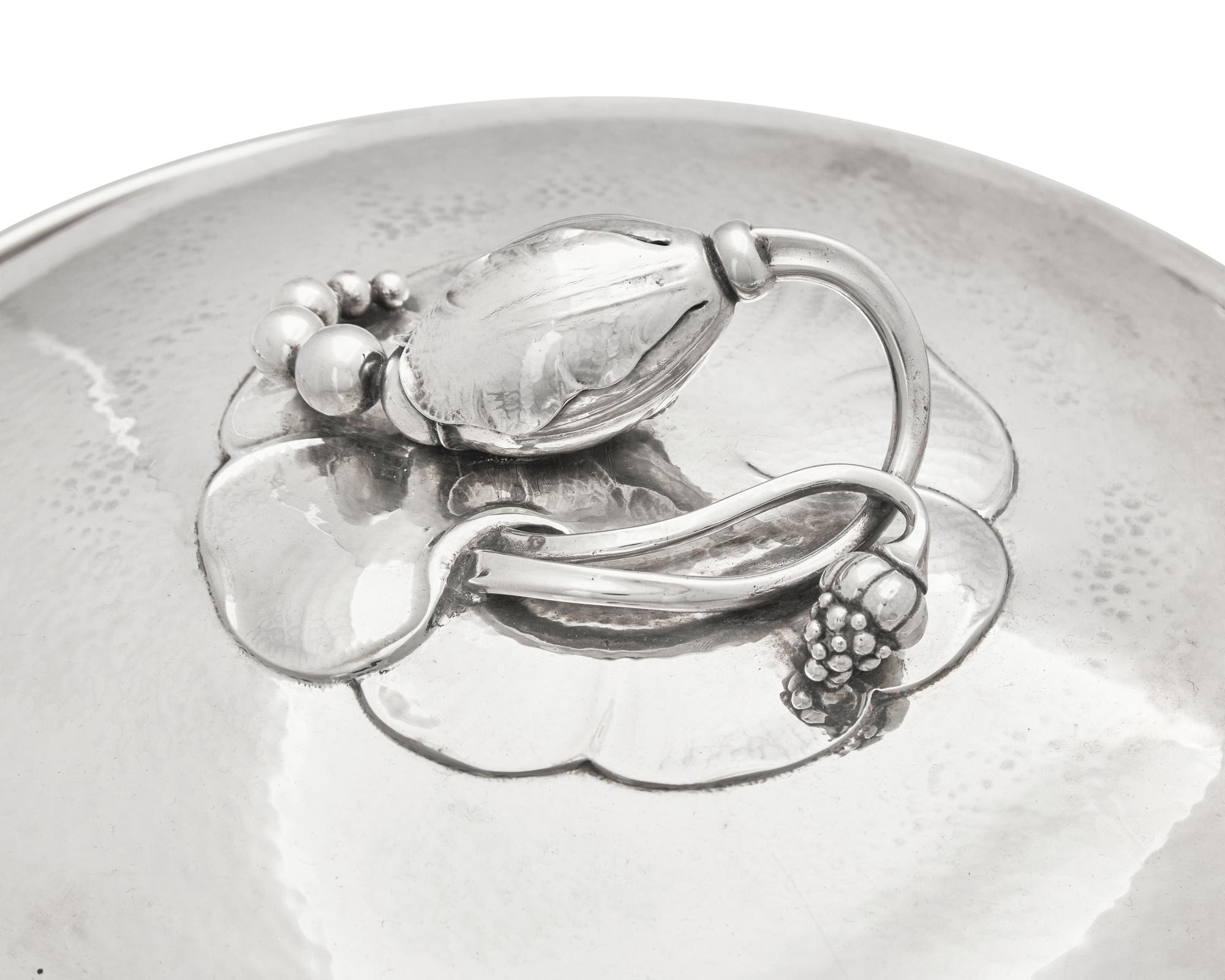 A Pair of Georg Jensen Silver Blossom Pattern Vegetable Dishes and Covers
