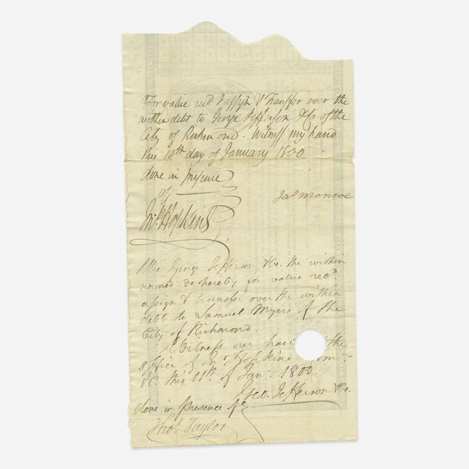 [Presidential] Monroe, James United States Loan-Office Certificate, signed