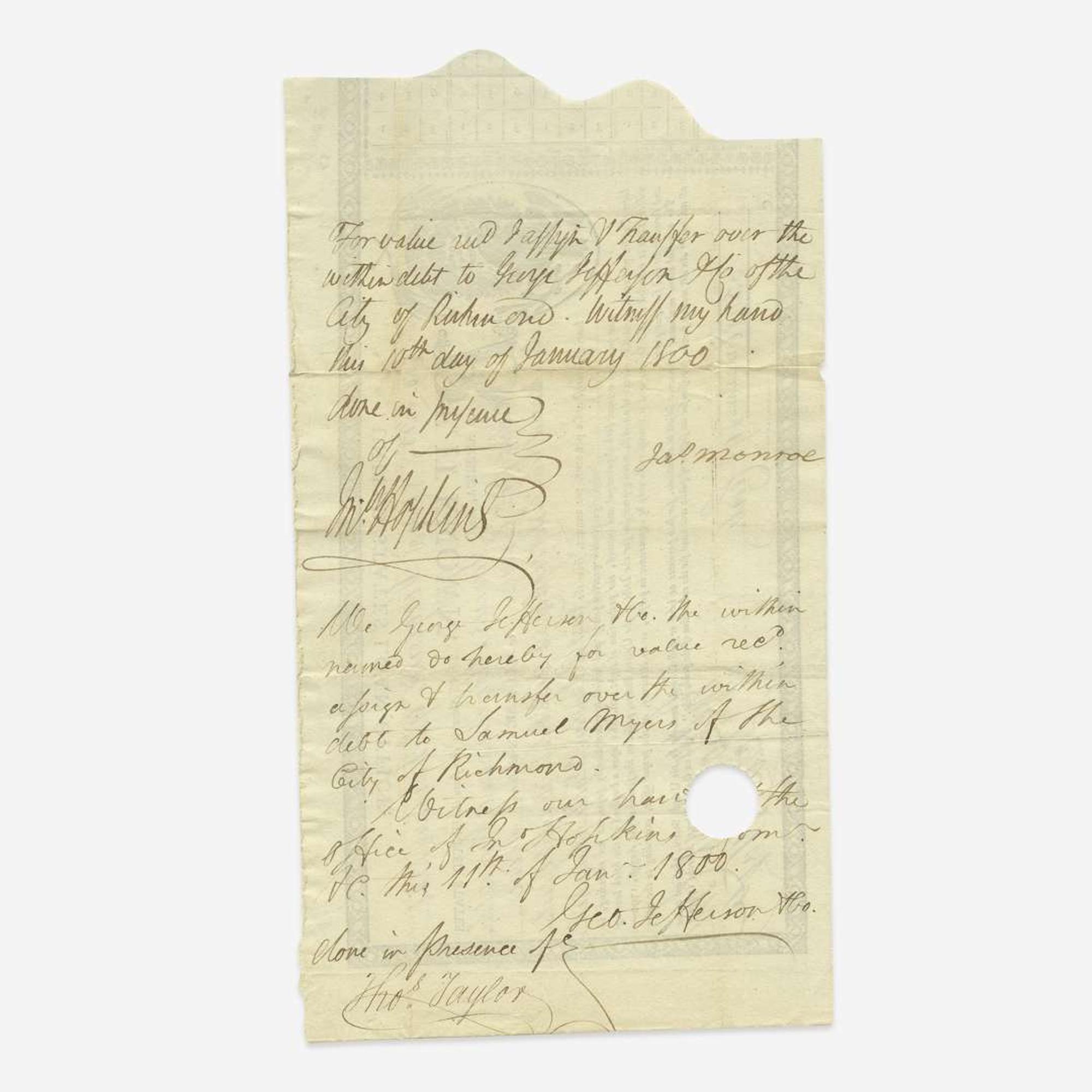 [Presidential] Monroe, James United States Loan-Office Certificate, signed