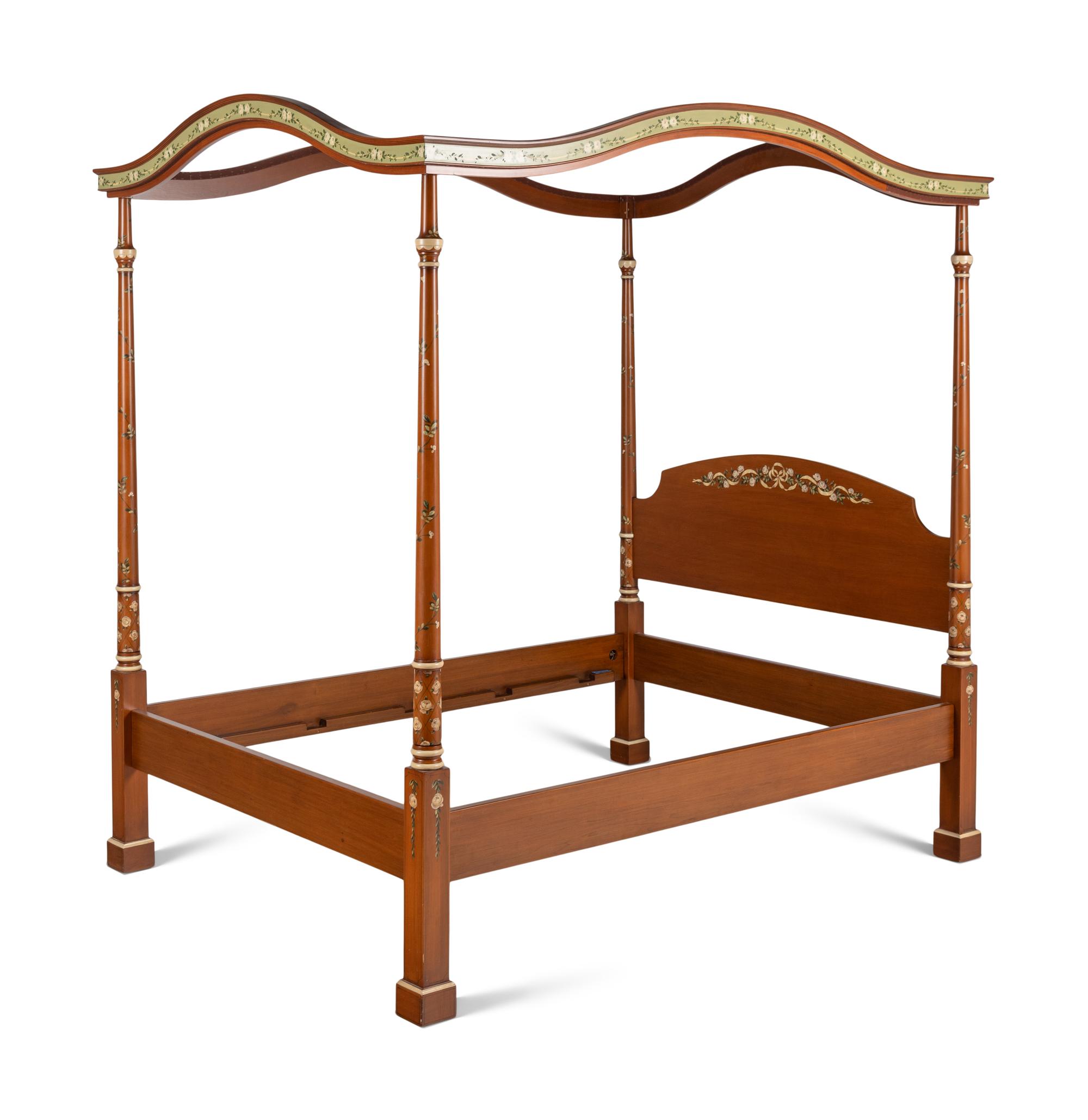 A Julia Gray Ltd. Polychrome Decorated Tester Bed