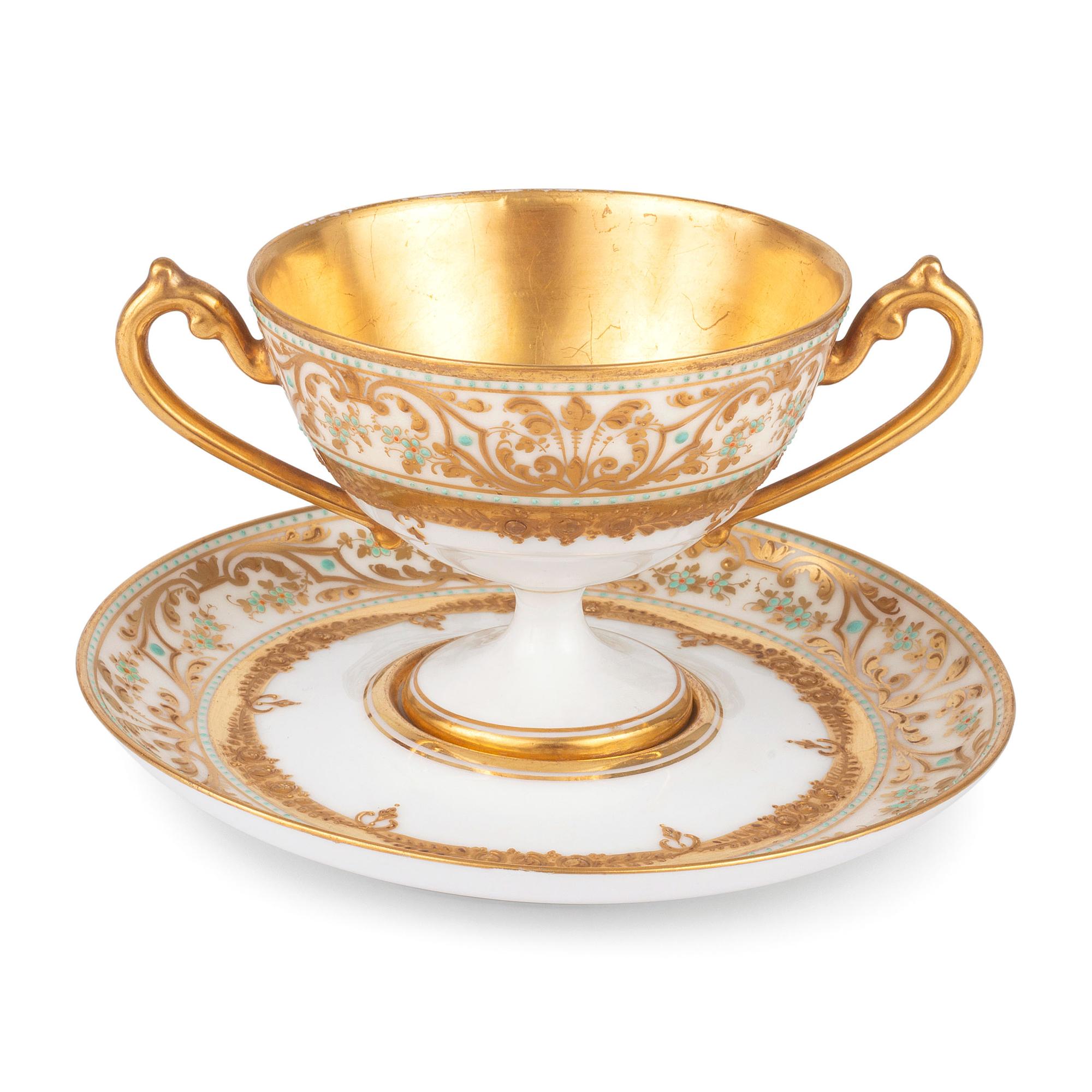 A Dresden Parcel-Gilt Monogrammed Porcelain Dinner Service, Plus