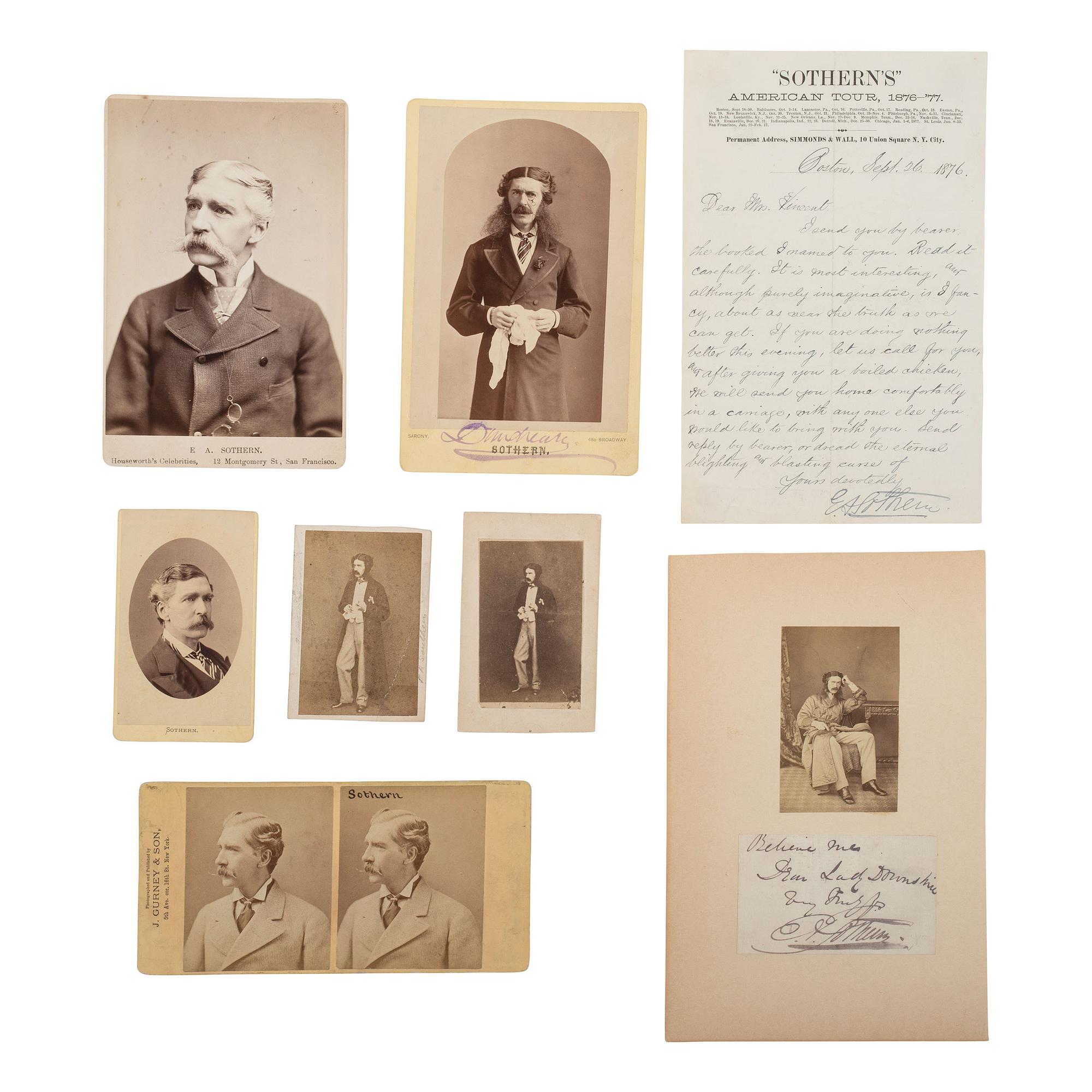 [Lincoln, Abraham] Group of 16 Items Related to Ford's Theatre Performers, incl. Sothern and Keene.