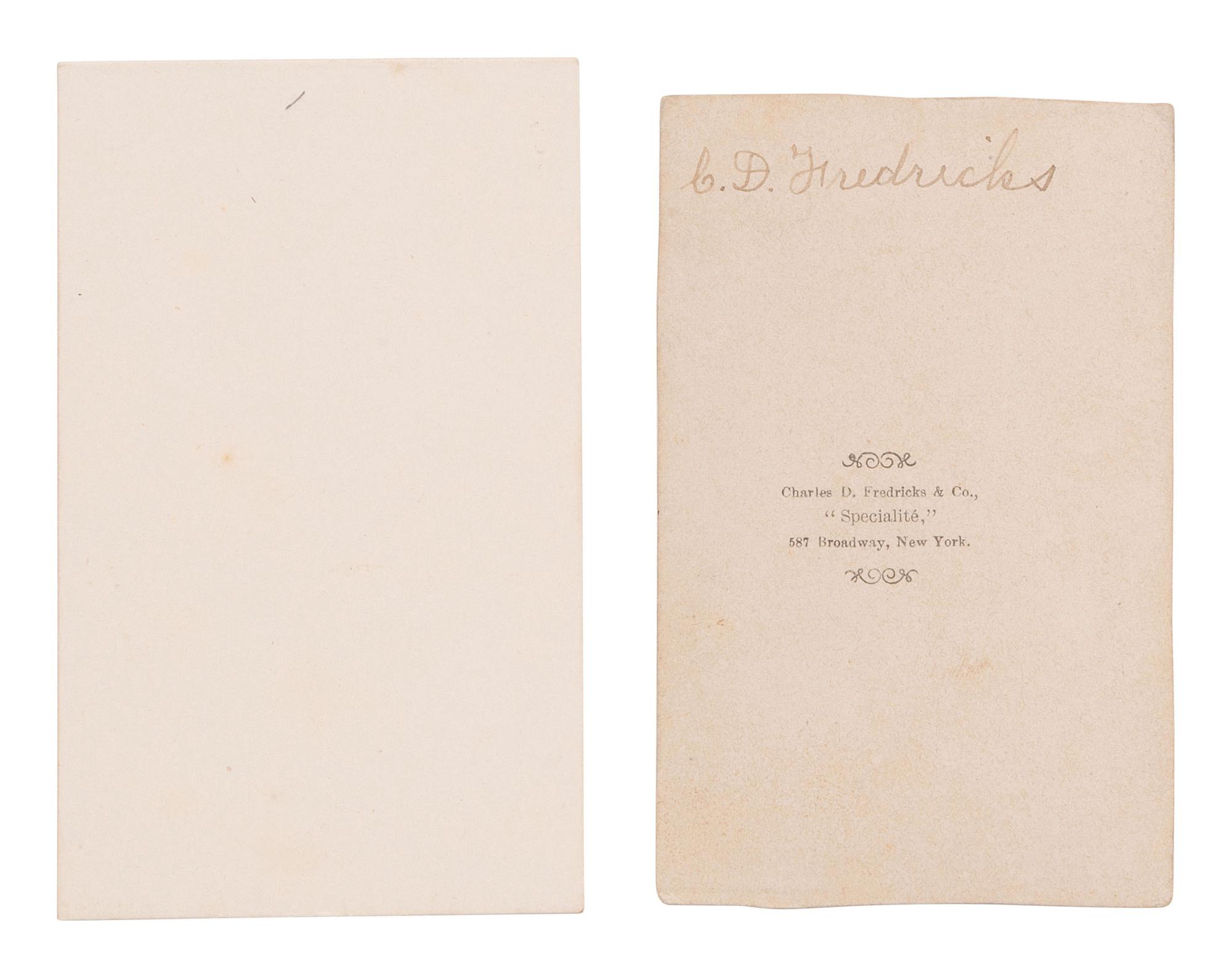 [EARLY PHOTOGRAPHY]. A group of CDVs and ephemera identified to American photographer Charles D. Fredericks.