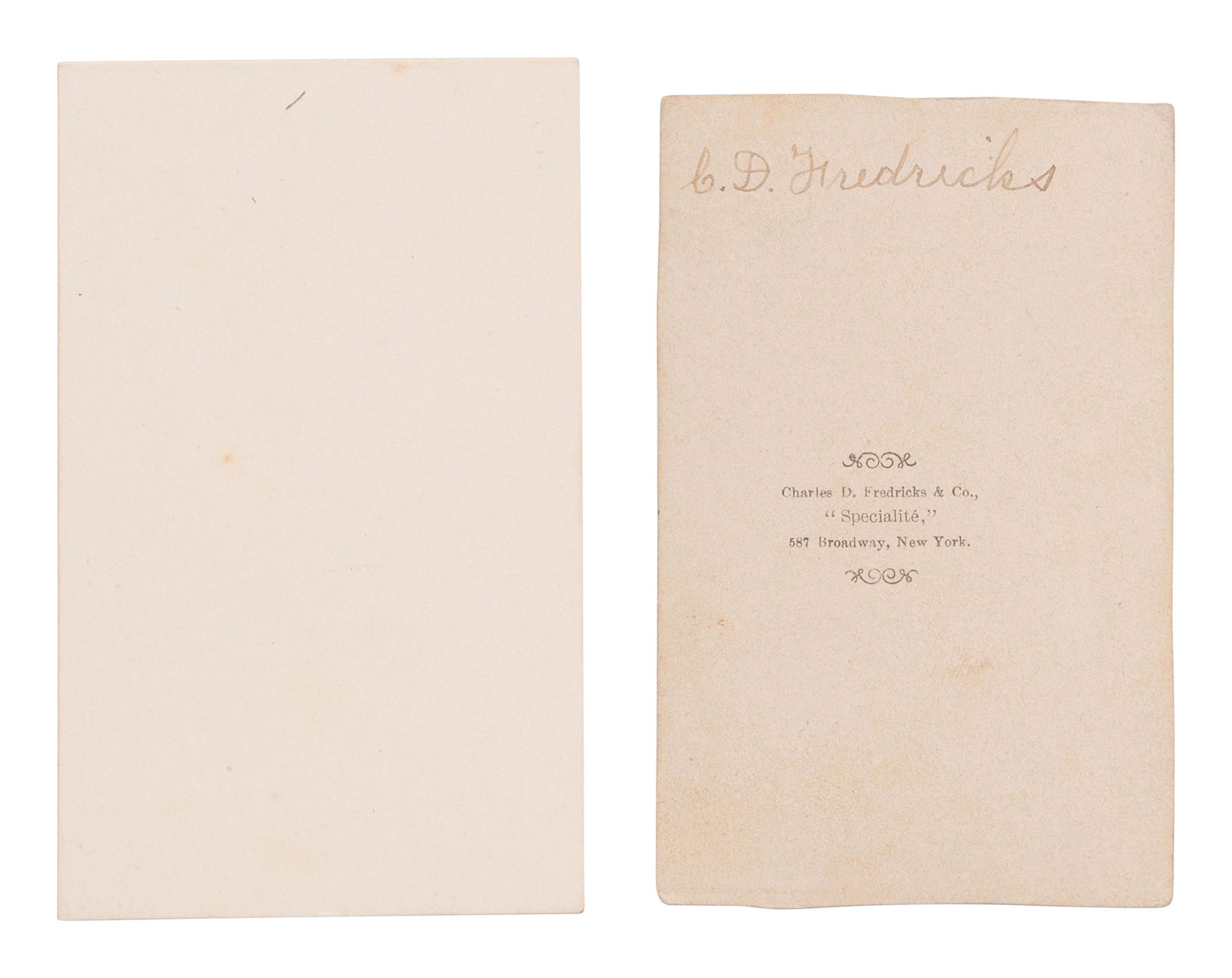 [EARLY PHOTOGRAPHY]. A group of CDVs and ephemera identified to American photographer Charles D. Fredericks.