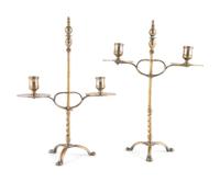A Pair of Continental Brass Two-Light Telescoping Candelabra