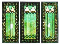 A Set of Four Leaded Glass Windows Height of largest 33 3/4 x 16 inches.