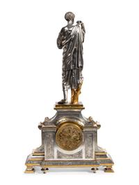 A French Gilt and Silvered Bronze Figural Mantel Clock