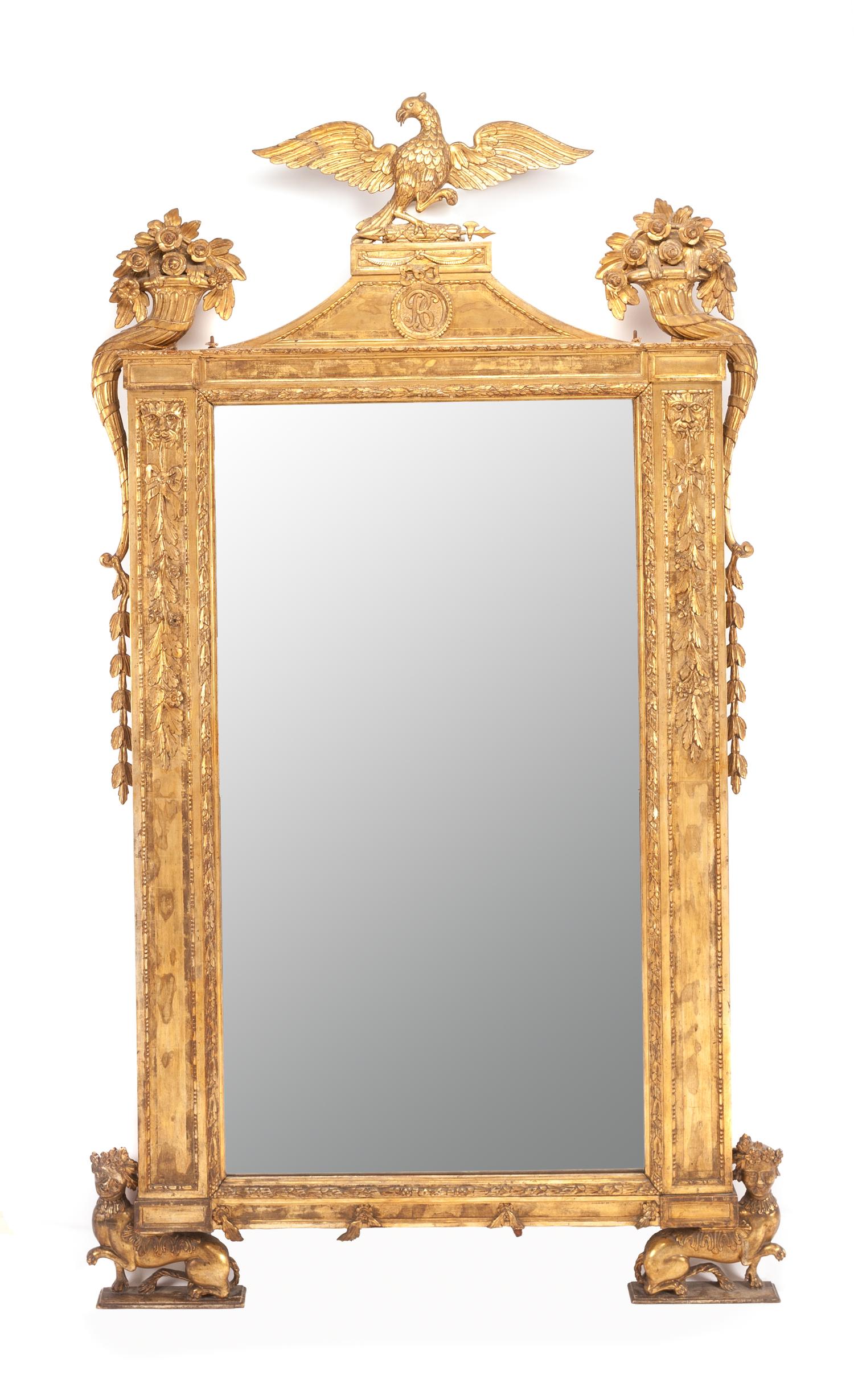 An Italian Neoclassical Giltwood Pier Mirror Height 85 x width 54 inches. — 19TH CENTURY