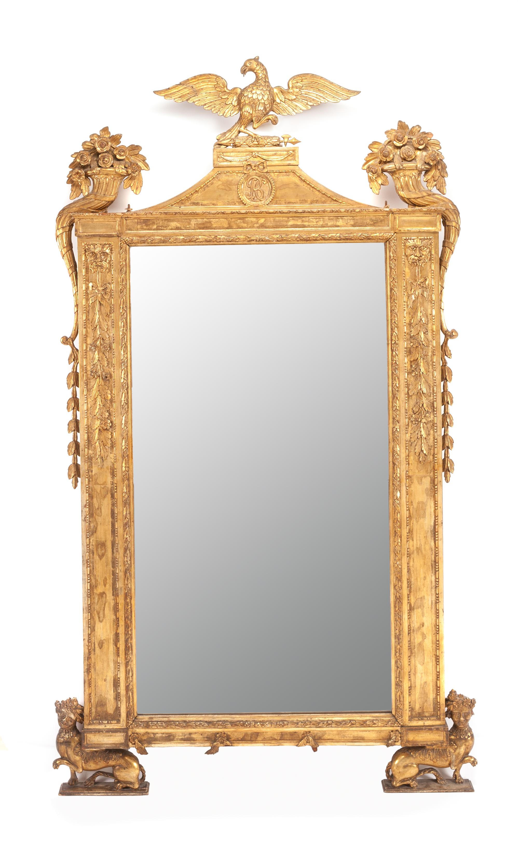 An Italian Neoclassical Giltwood Pier Mirror Height 85 x width 54 inches. — 19TH CENTURY