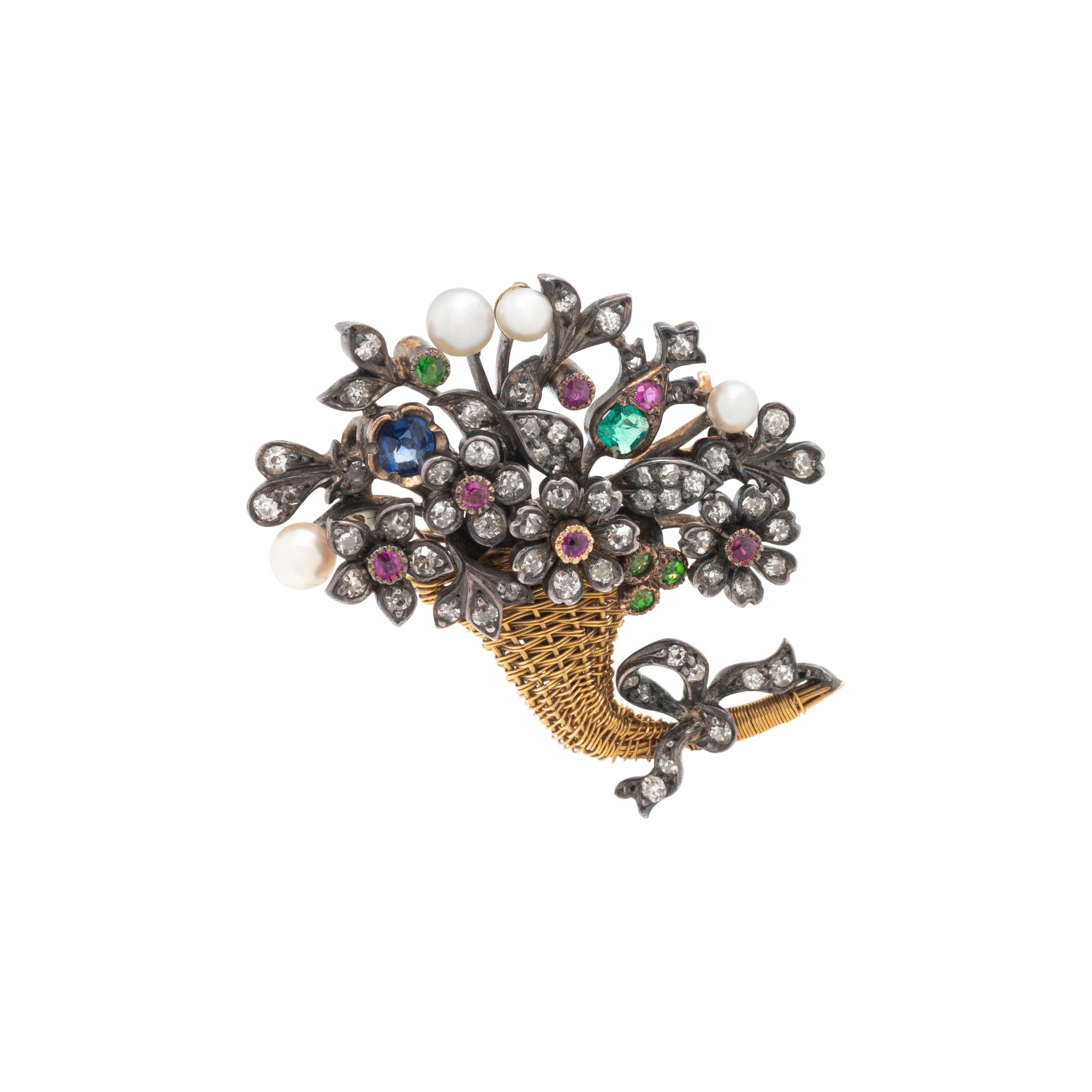 DIAMOND AND MULTIGEM JARDINIERE BROOCH