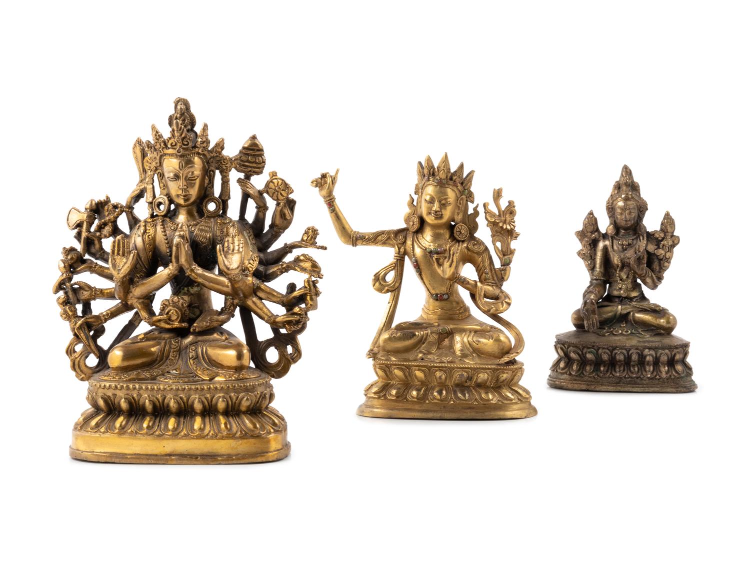 Three Sino-Tibetan Gilt Bronze Tara Figures