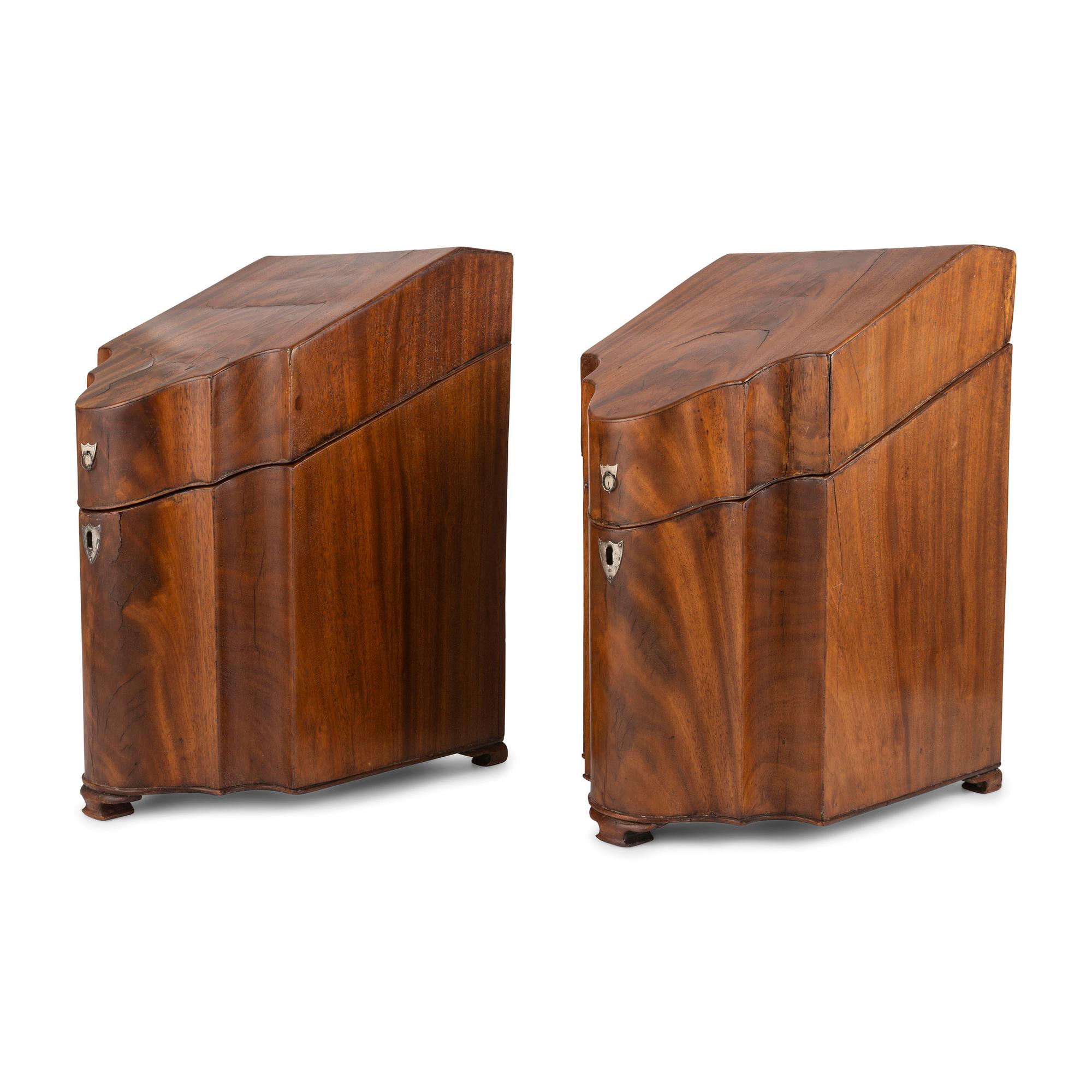A Pair of George III Figured Mahogany Knife Boxes
