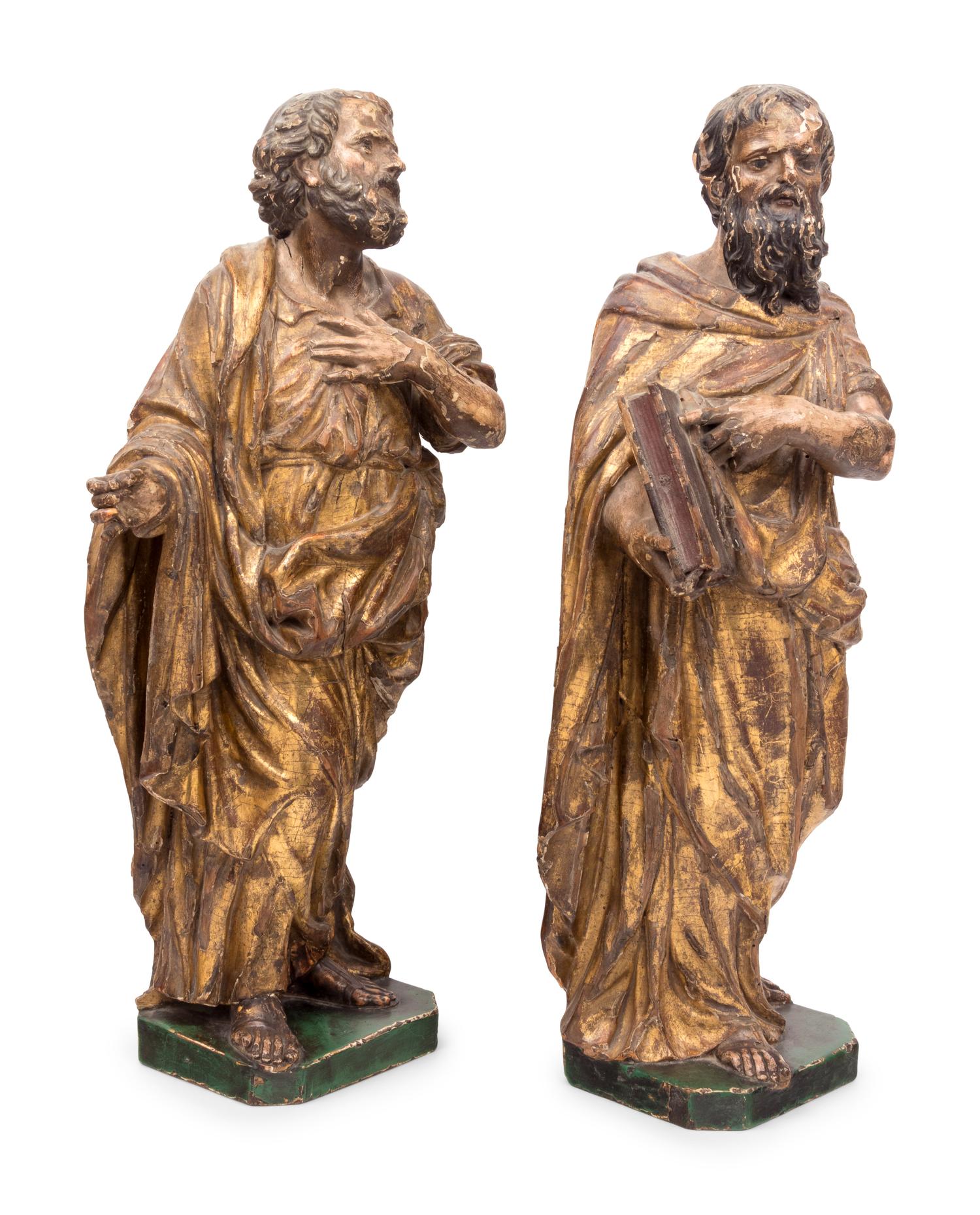 A Pair of Spanish Baroque Giltwood Figures of Saints