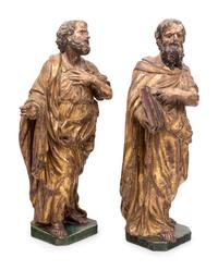 A Pair of Spanish Baroque Giltwood Figures of Saints