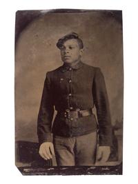 [AFRICAN AMERICANA] -- [LATE INDIAN WARS]. Tintype of an African American private. Ca 1880s.