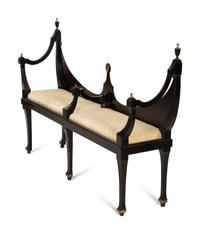 A Continental Black Painted Hall Bench