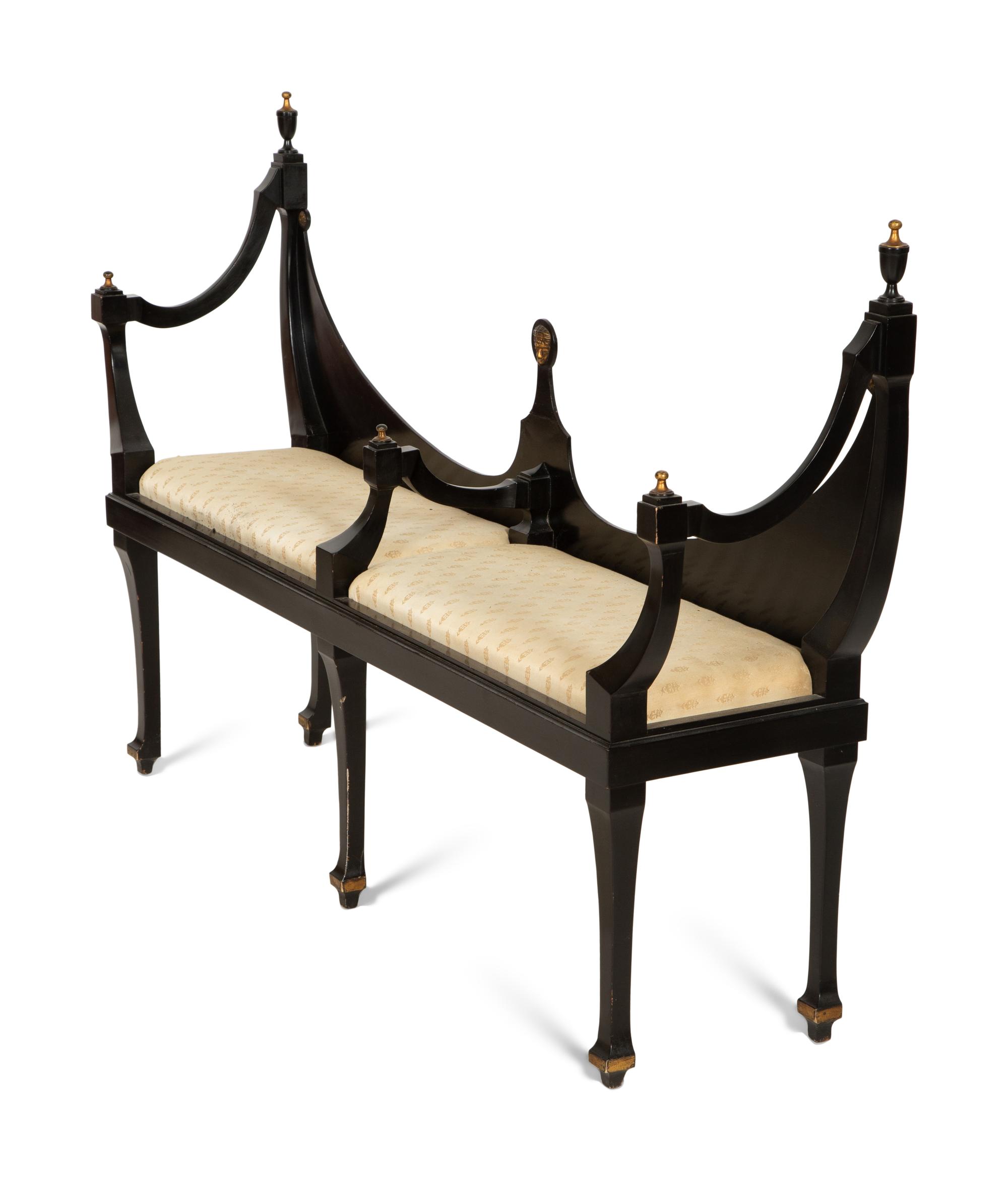 A Continental Black Painted Hall Bench