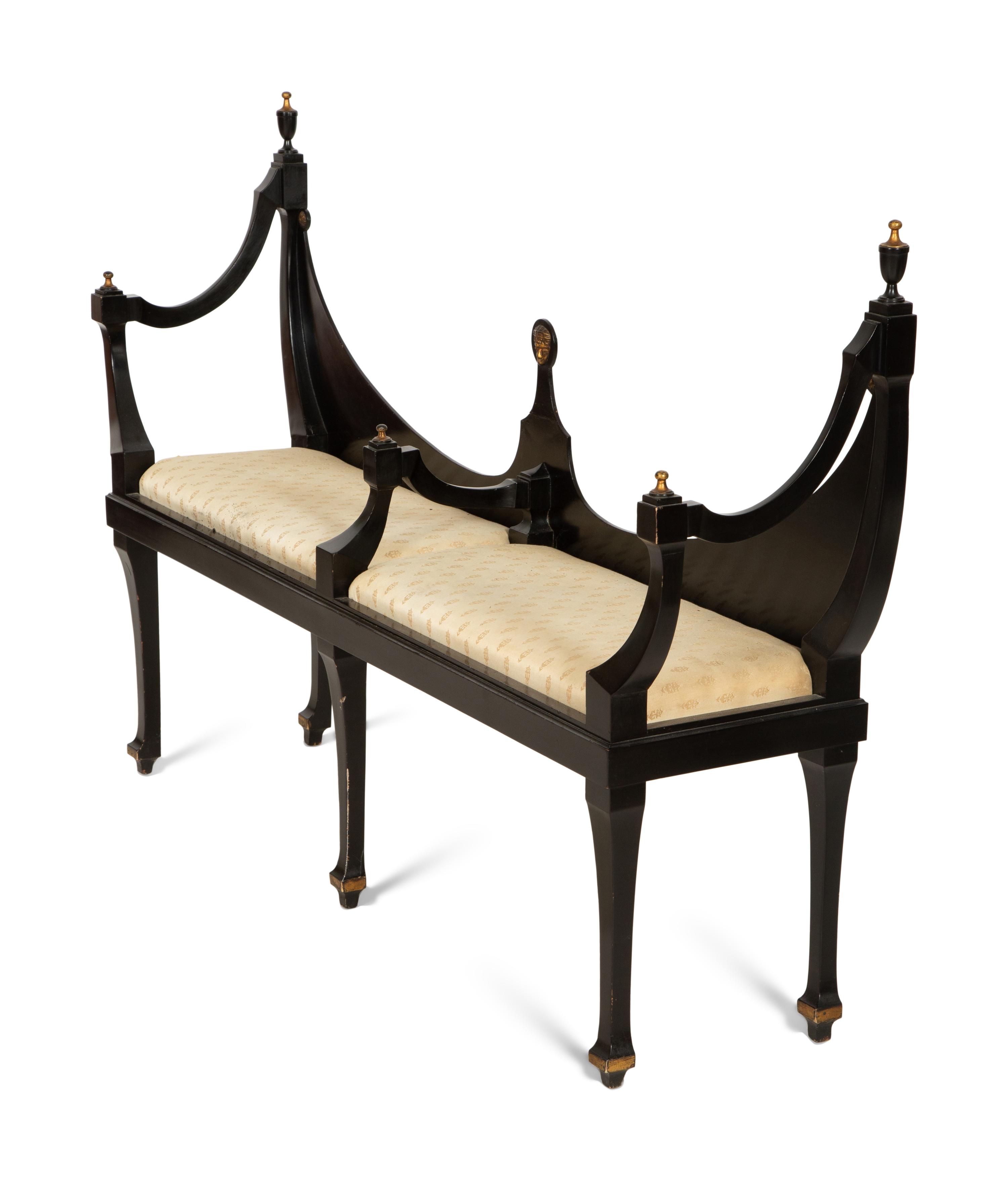 A Continental Black Painted Hall Bench