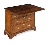 A Queen Anne Feather-Banded Burl Walnut Flip-Top Bachelor's Chest
