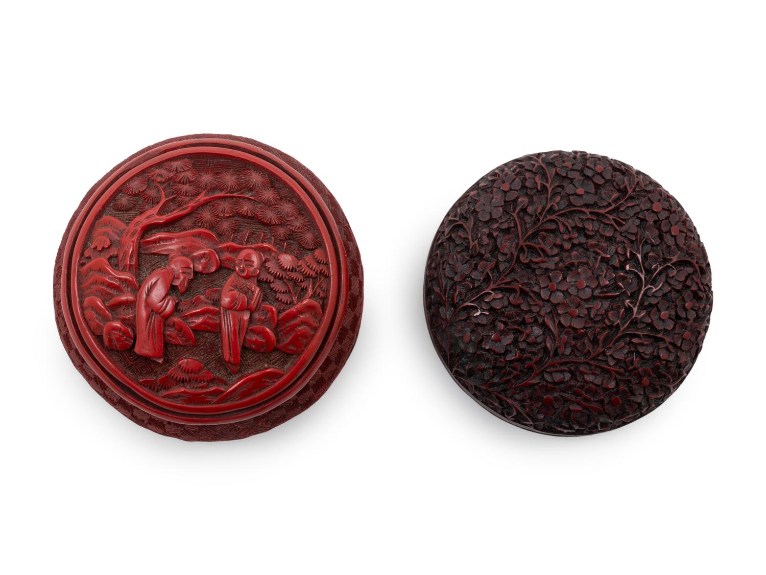 Two Chinese Carved Red Lacquer Covered Boxes