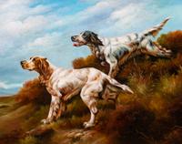 Three Works of Art depicting English Setters Largest: 23 1/2 x 29 1/4 inches.