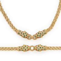 Multigem and Yellow Gold Panther Necklace and Bracelet