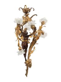 A Continental Parcel Gilt Bronze Six-Light Figural Chandelier