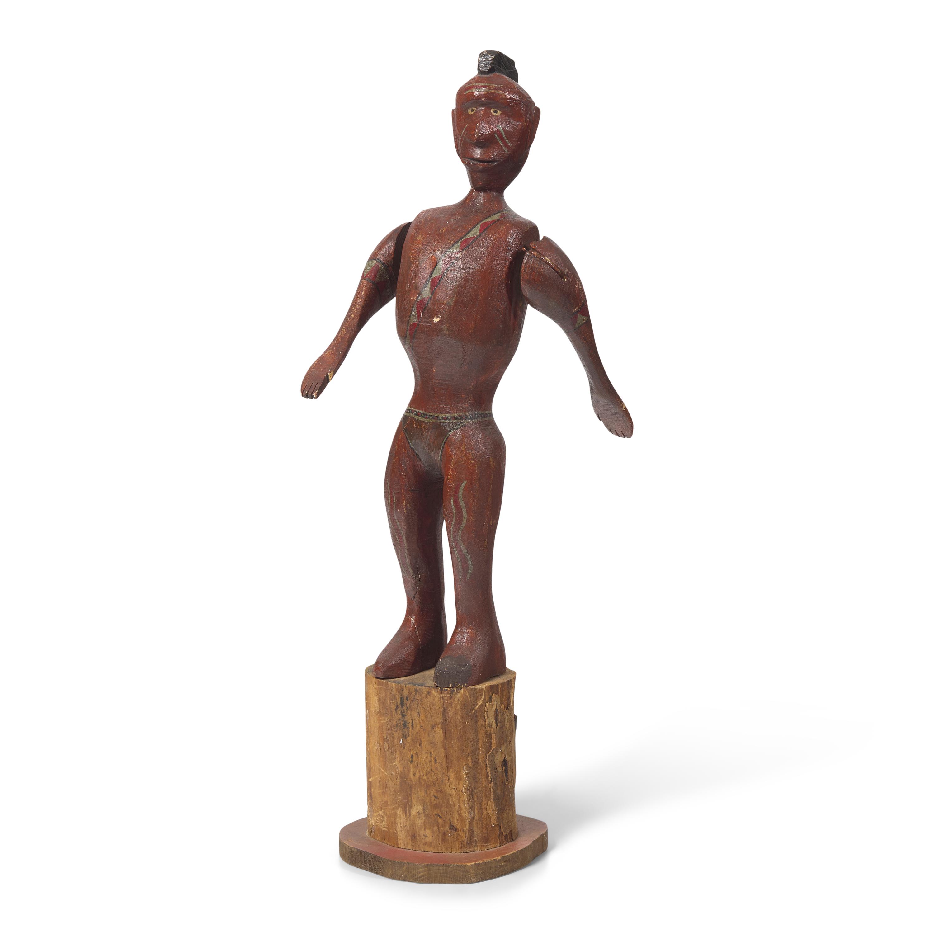 A Carved and Painted Wood Whirligig of a Native American Figure