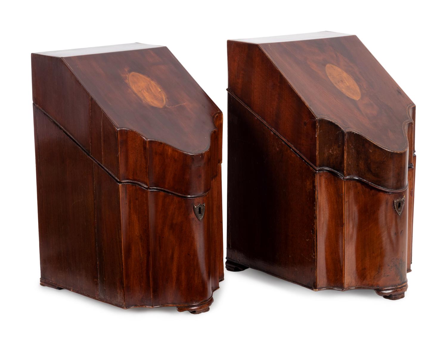 A Pair of George III Satinwood Inlaid Mahogany Knife Boxes