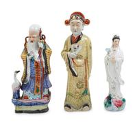 Three Chinese Famille Rose Porcelain Figures of Immortals