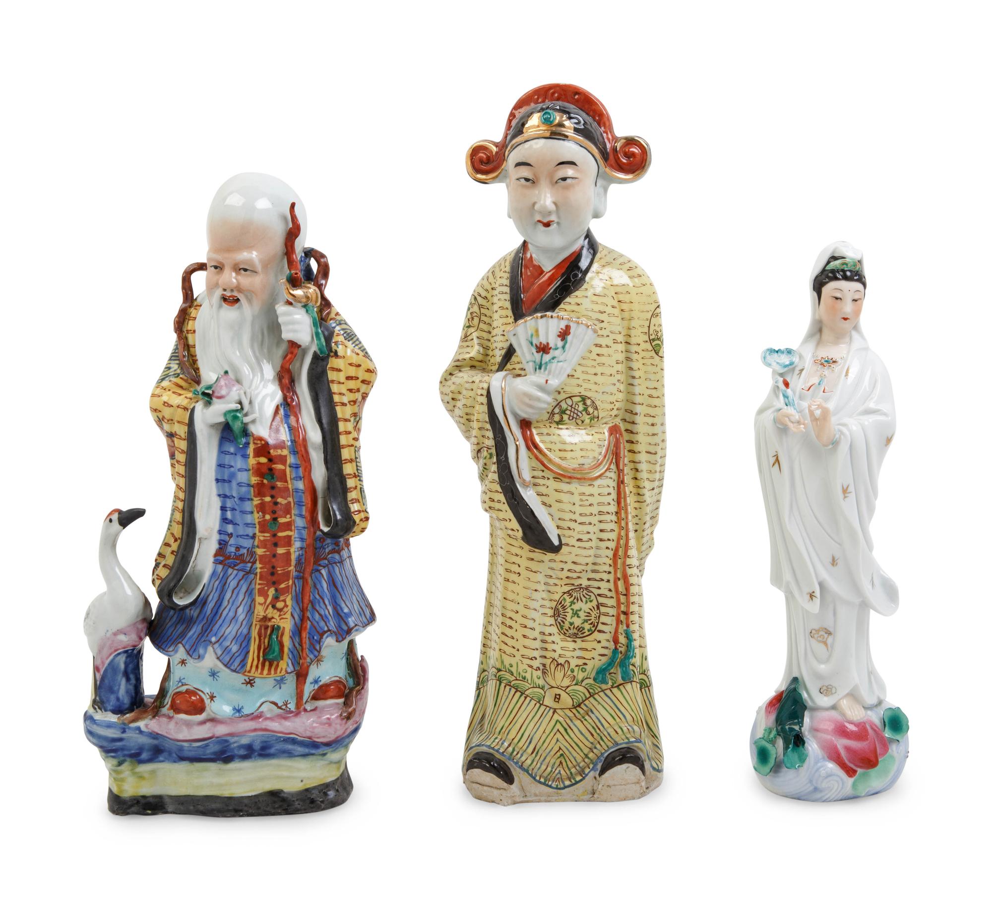 Three Chinese Famille Rose Porcelain Figures of Immortals