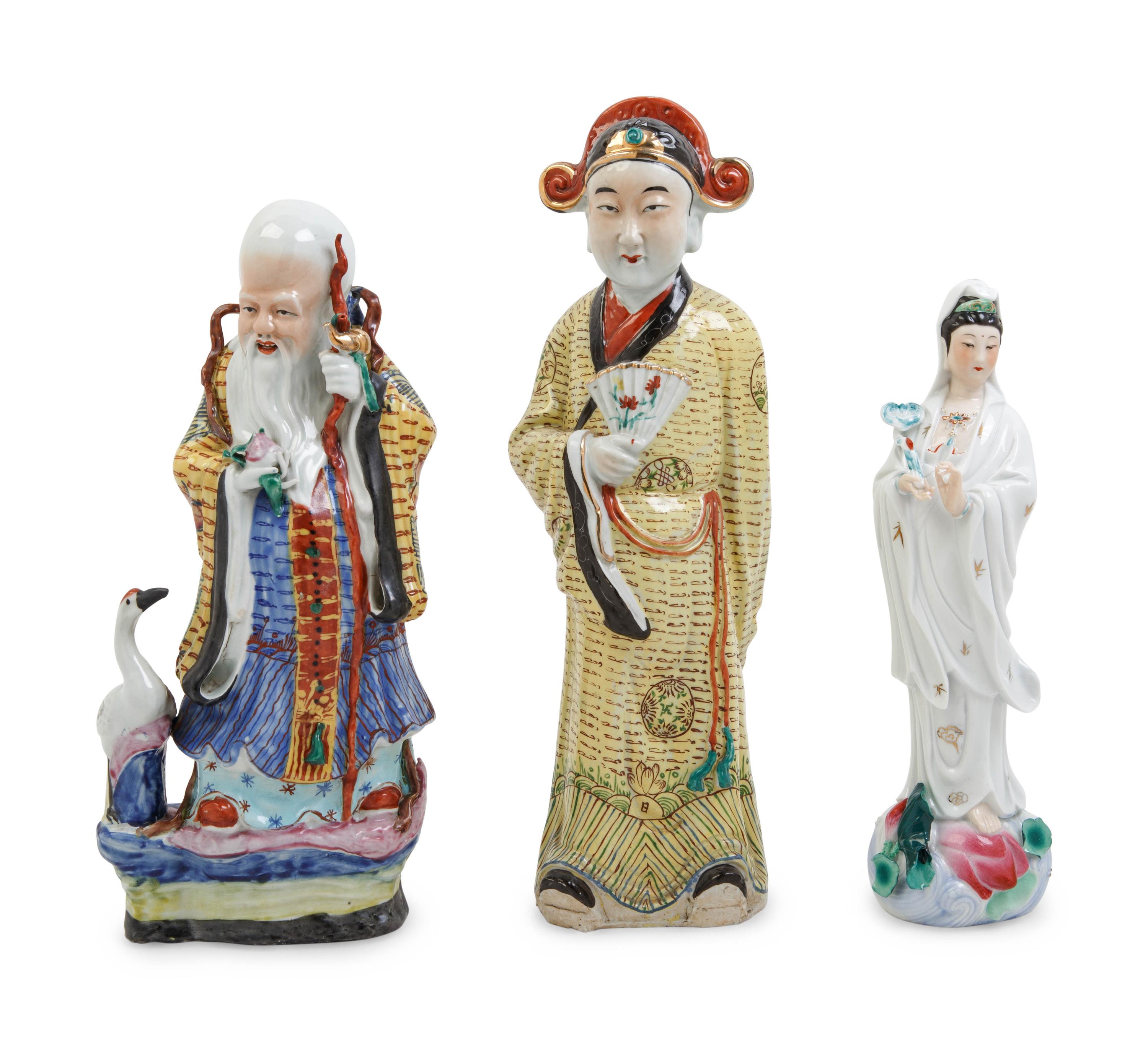 Three Chinese Famille Rose Porcelain Figures of Immortals